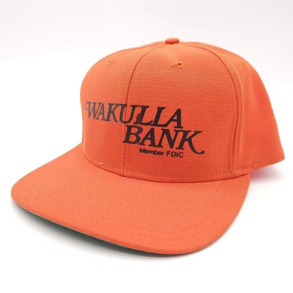 Vintage New Era Wakulla Bank Snapback Trucker‎ Hat Cap Orange USA Made Pro Model - Picture 1 of 8